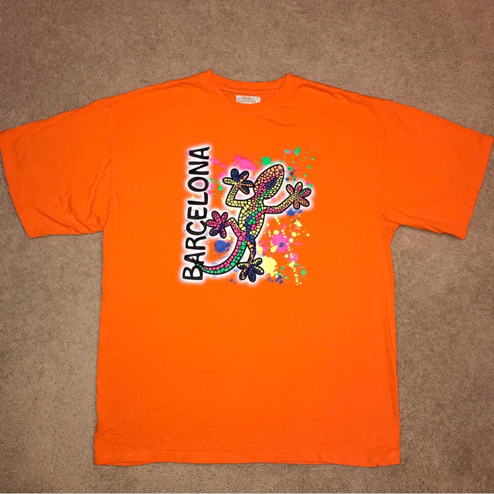 Barcelona Graphic T Shirt Mens XL Orange Mosaic Gecko Cotton Travel Streetwear